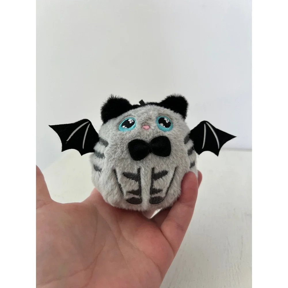 Bat Cat Plush Keychain Grey Spooky Halloween Winged Kitten Bow Tie‎